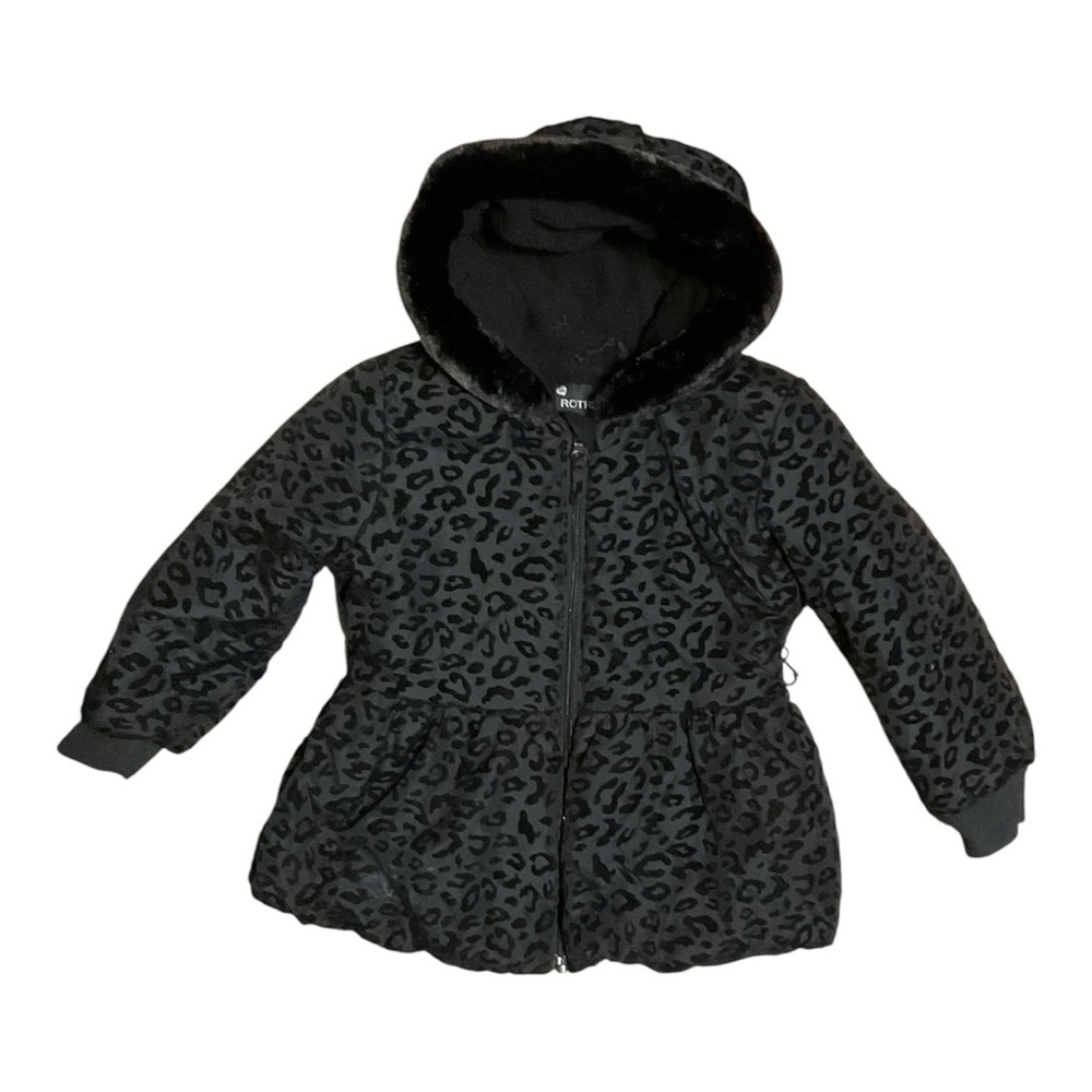 Rothschild Black Cheetah Faux Fur Winter Coat Girls 5/6